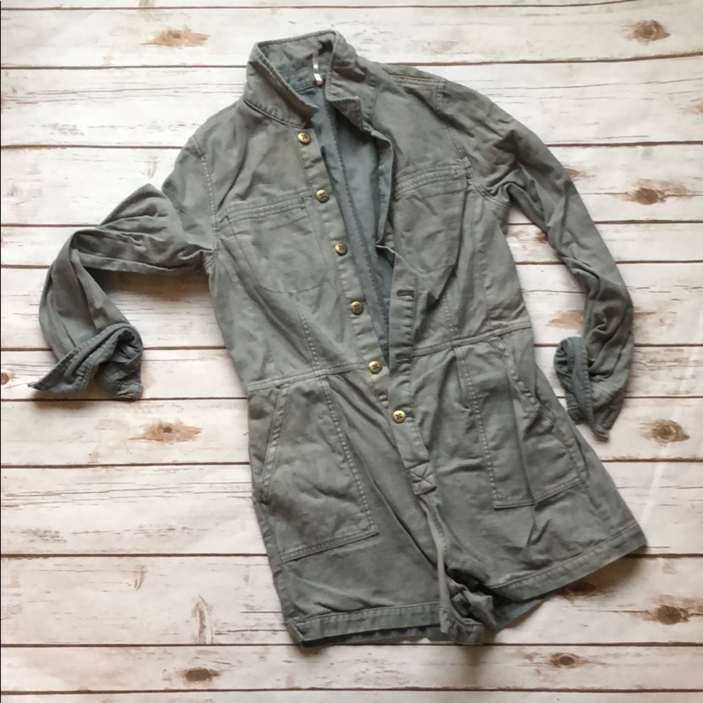 Free people long sleeve denim romper